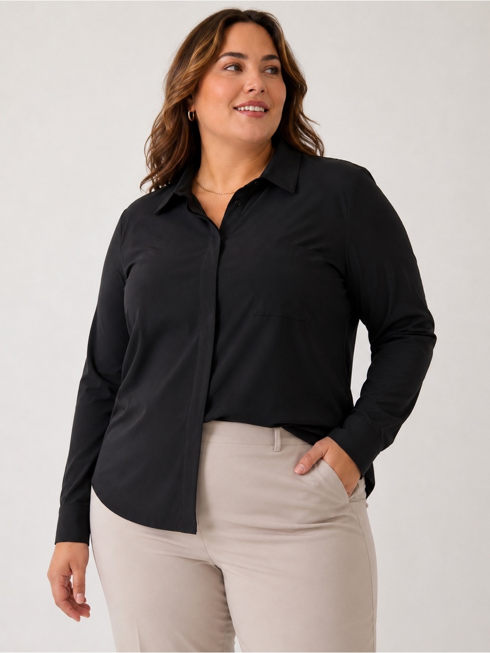 Athleta Everlasting Top NWT Black Button Down Travel Shirt UPF 50+ Large